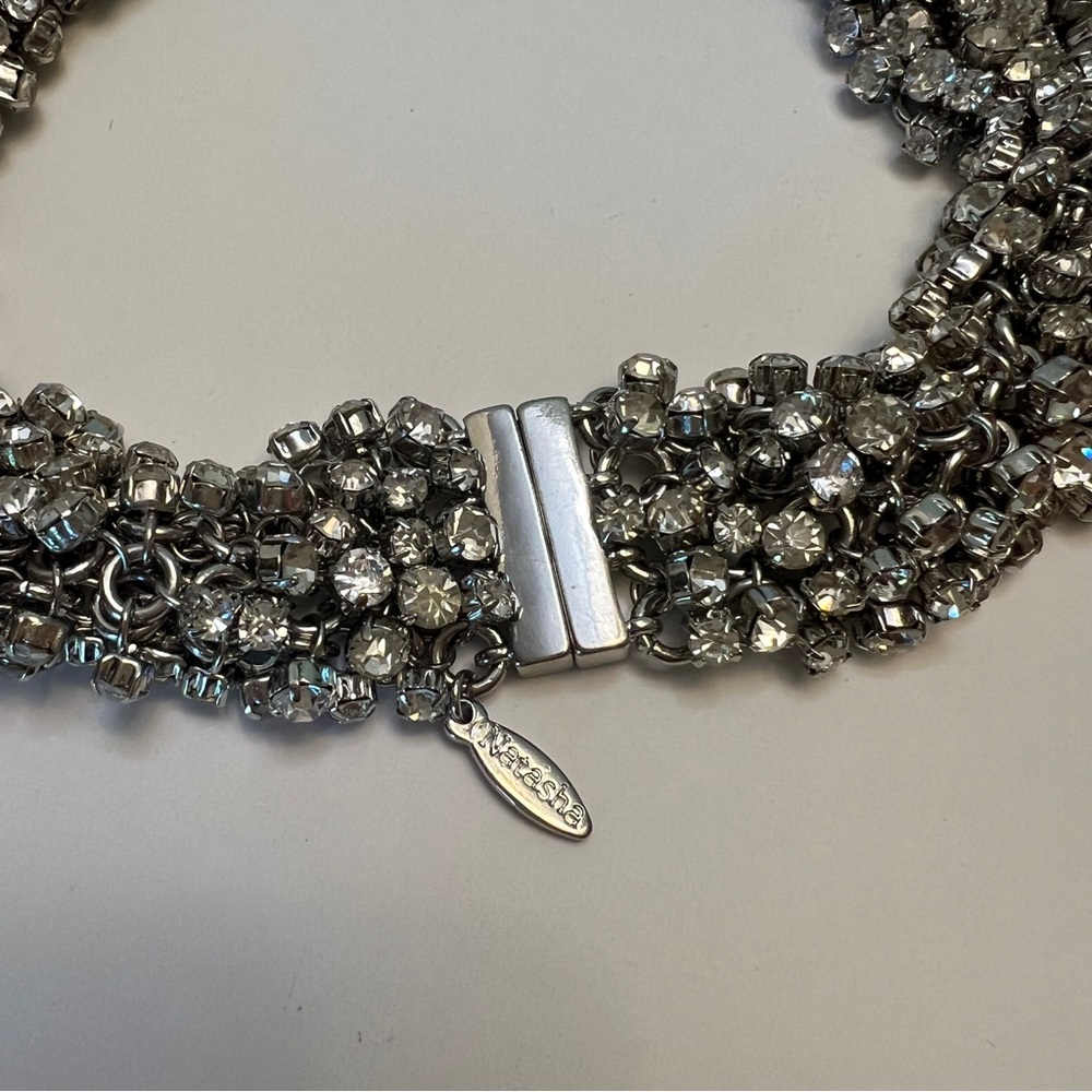 NWOT Designer Signed Natasha Sparkling Crystal Bib Choker Collar Necklace - Picture 6 of 8